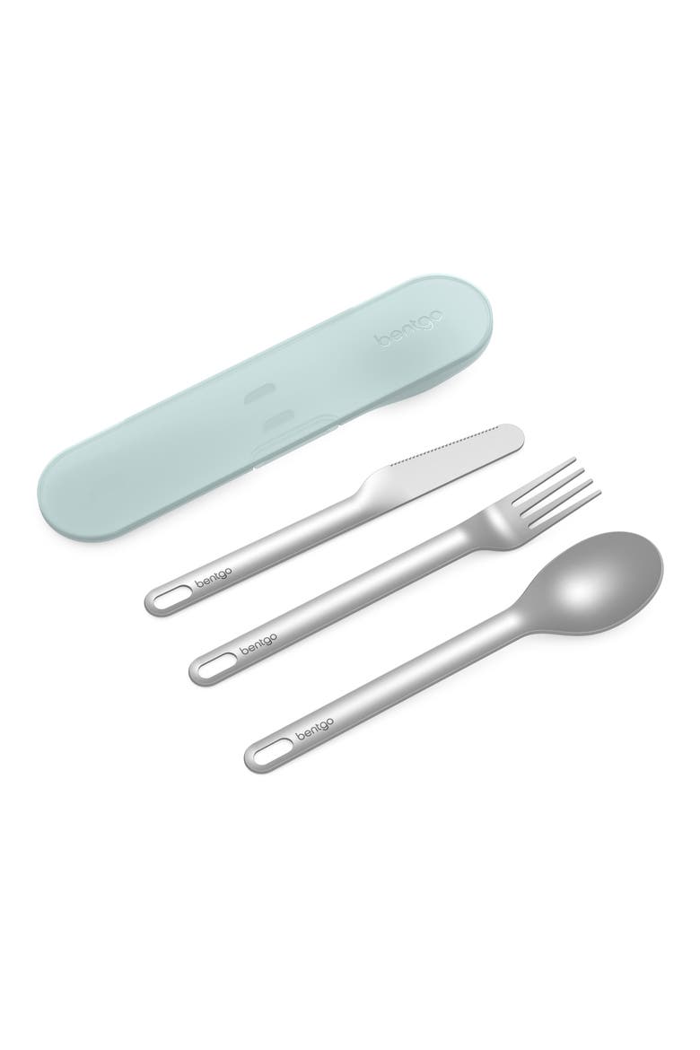 Stainless Steel Travel Utensil Set - Aqua, Main, color, AQUA