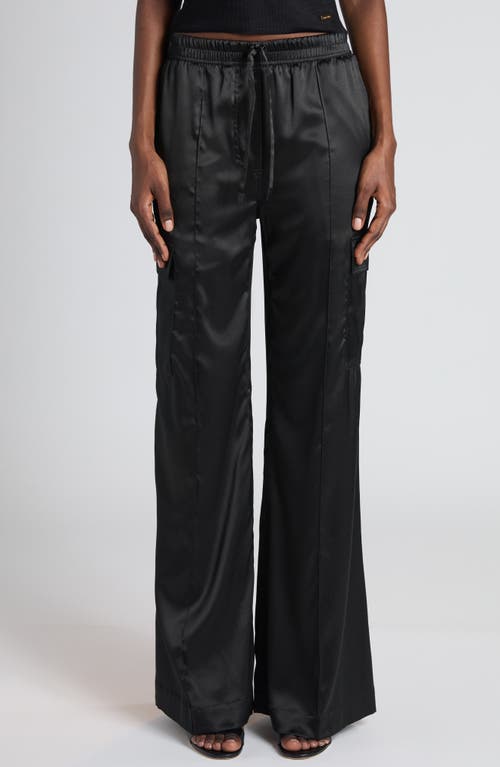 Tom Ford Stretch Silk Satin Flare Leg Cargo Pajama Pants In Black