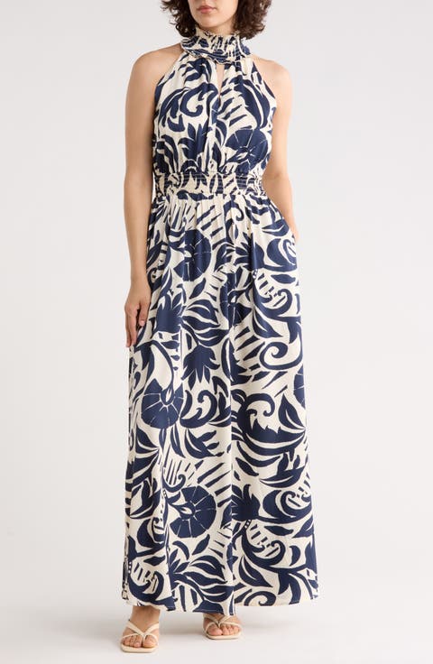 Abstract Maxi Halter Dress