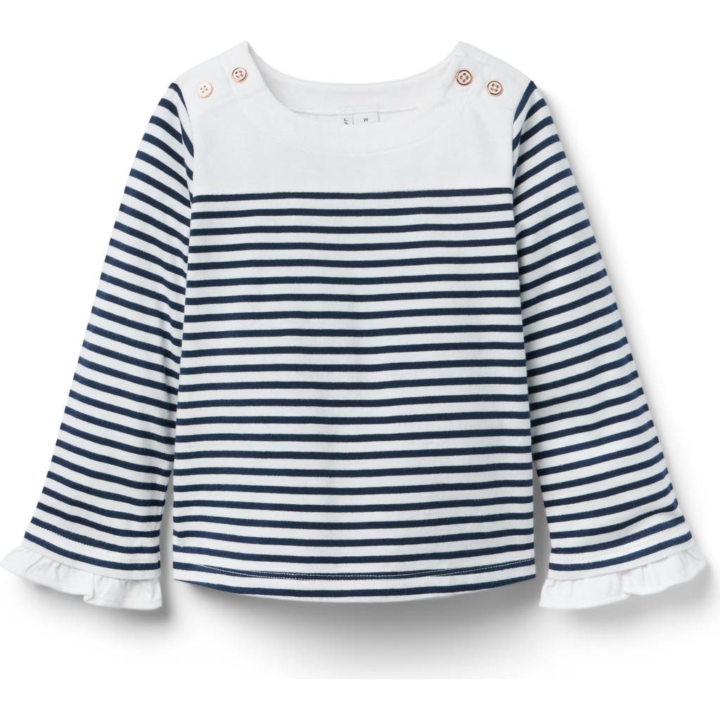 Janie And Jack Striped Bell Sleeve Top In Blue