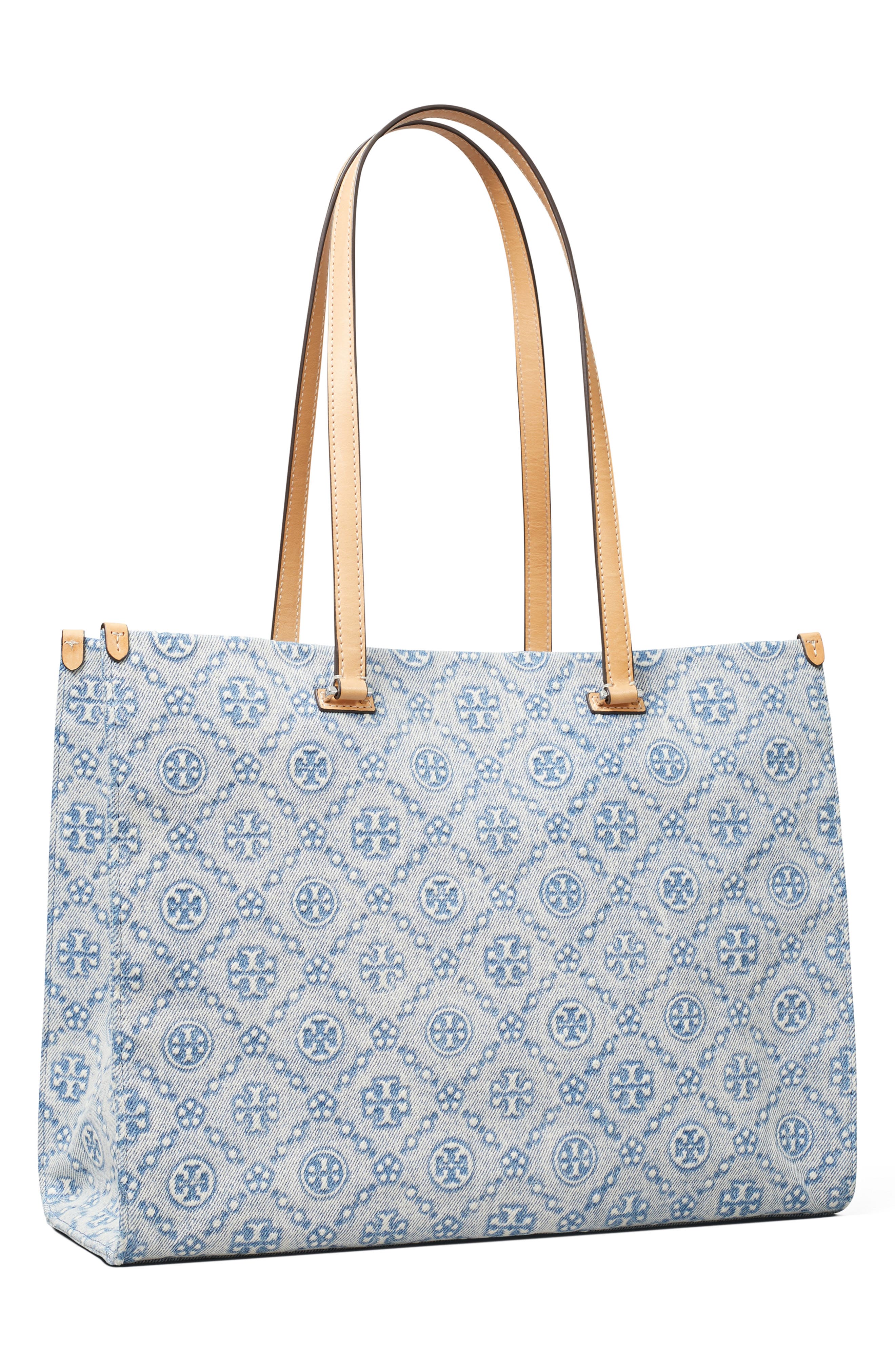 Tory Burch T Monogram Denim Tote, Alternate, color, Powder Blue