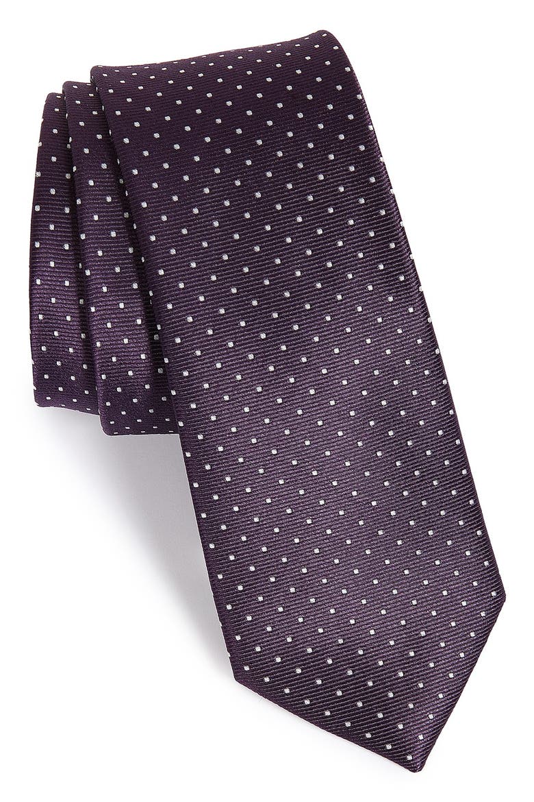 Dot Silk Tie, Main, color, EGGPLANT
