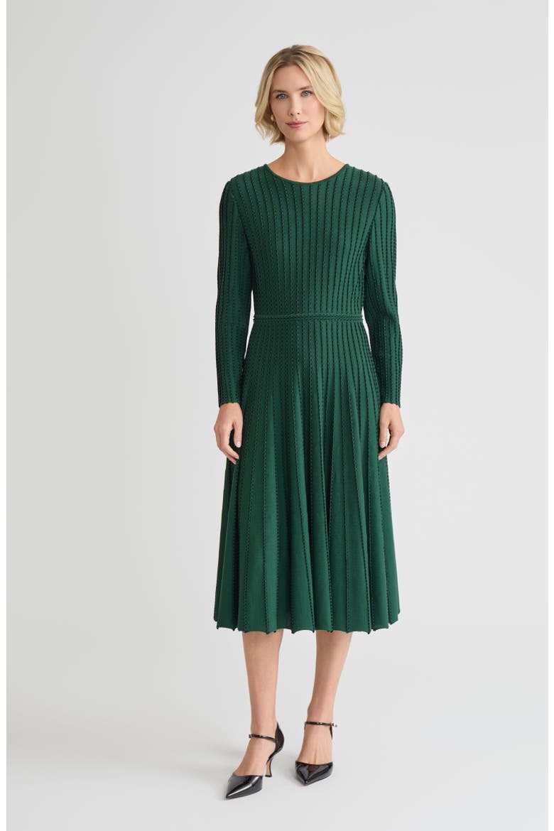 Fit & Flare Raised Linear Stitch Midi Dress, Main, color, Dark Ivy/ Black