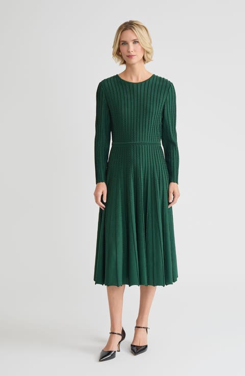 Fit & Flare Raised Linear Stitch Midi Dress