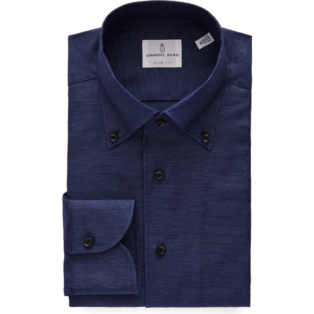 Emanuel Berg Modern Fit Cotton & Linen Twill Button-down Shirt In Navy
