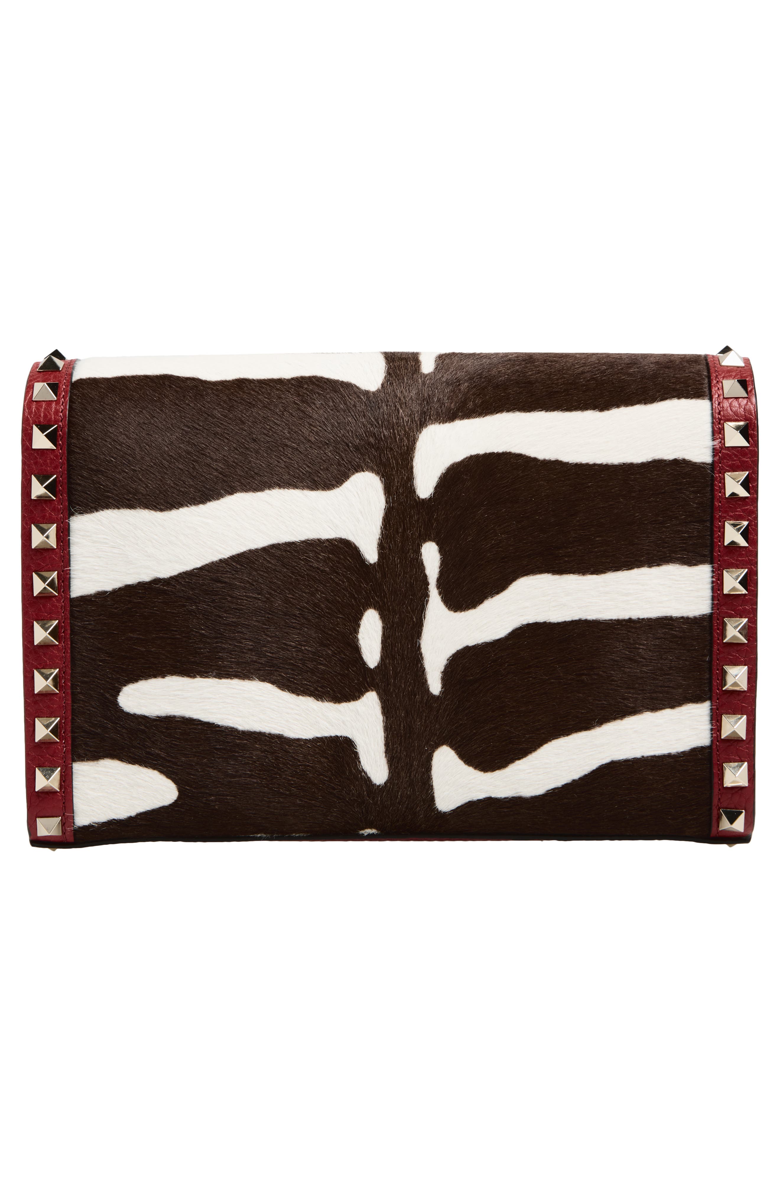 Valentino Garavani Small Rockstud Genuine Calf Hair & Leather Shoulder Bag, Alternate, color, Red