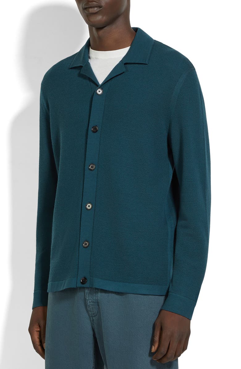 ZEGNA Wool Cardigan, Main, color, Dark Green Solid