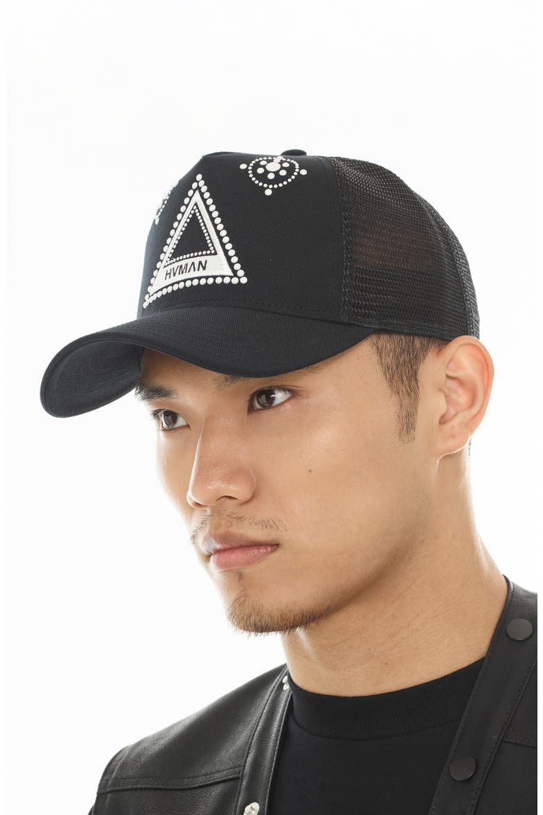 Triangle Logo Snapback Trucker Hat, Alternate, color, BLACK