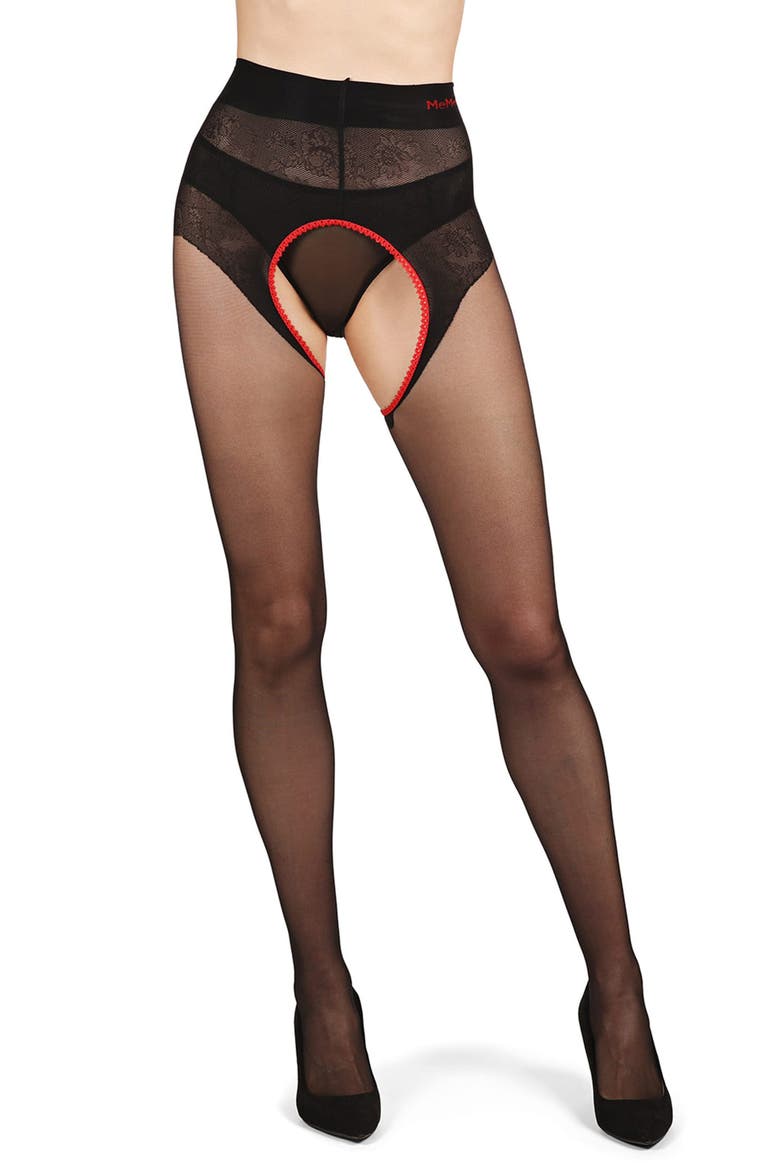 Tease Me Lace Crotchless Tights, Alternate, color, BLACK-RED
