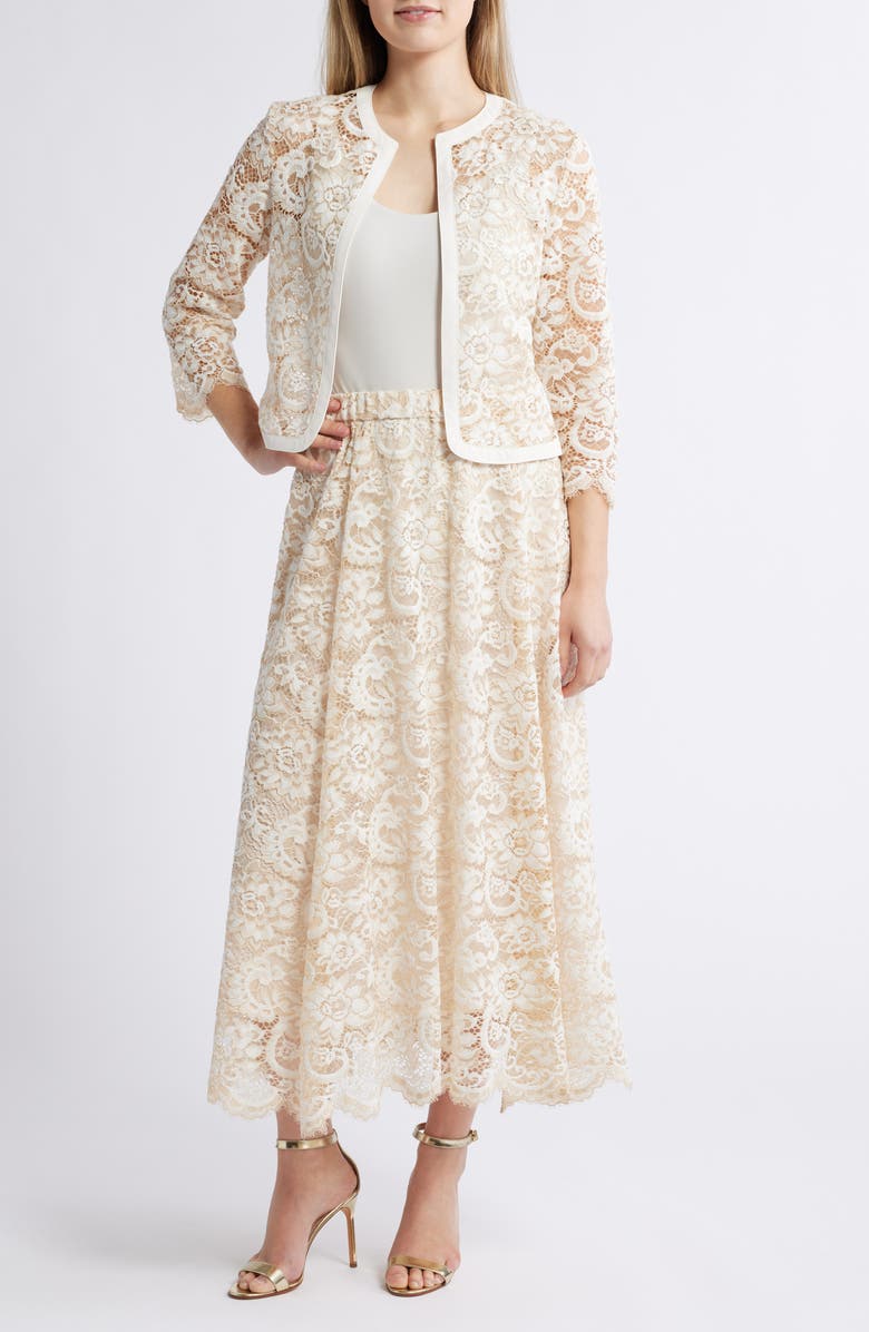 Anne Klein Pull-On Lace Midi A-Line Skirt, Main, color, 