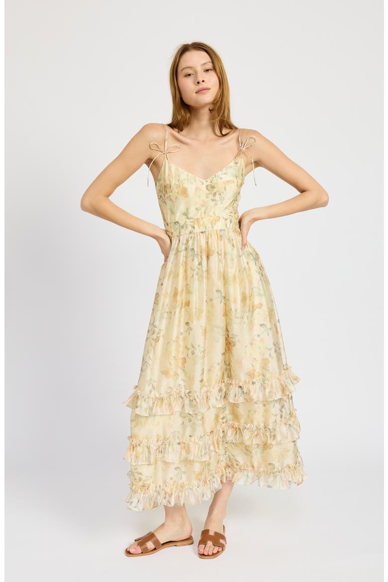 Elliott Floral Tiered Organza Midi Dress, Alternate, color, YELLOW OLIVE