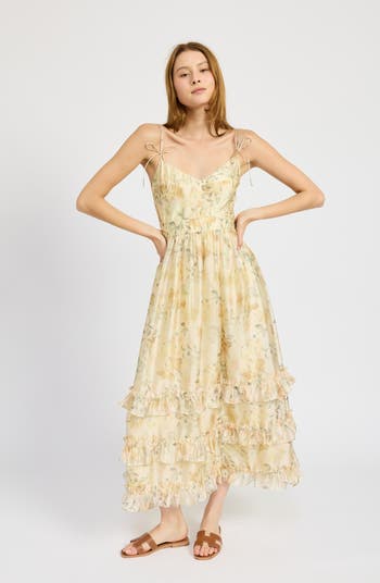 Elliott Floral Tiered Organza Midi Dress