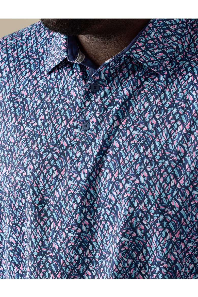 Big & Tall Multi Palm Geometric Print Polo Shirt, Alternate, color, PEACOAT