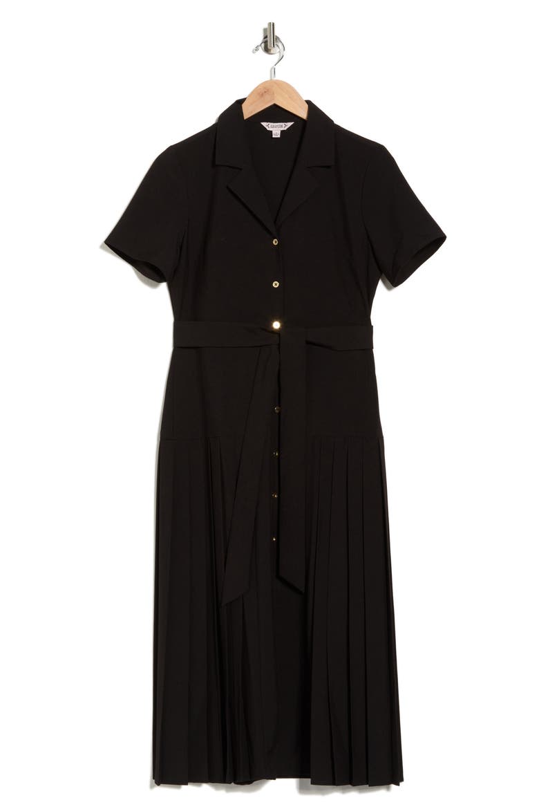 Pleated A-Line Shirtdress, Alternate, color, VERY BLACK