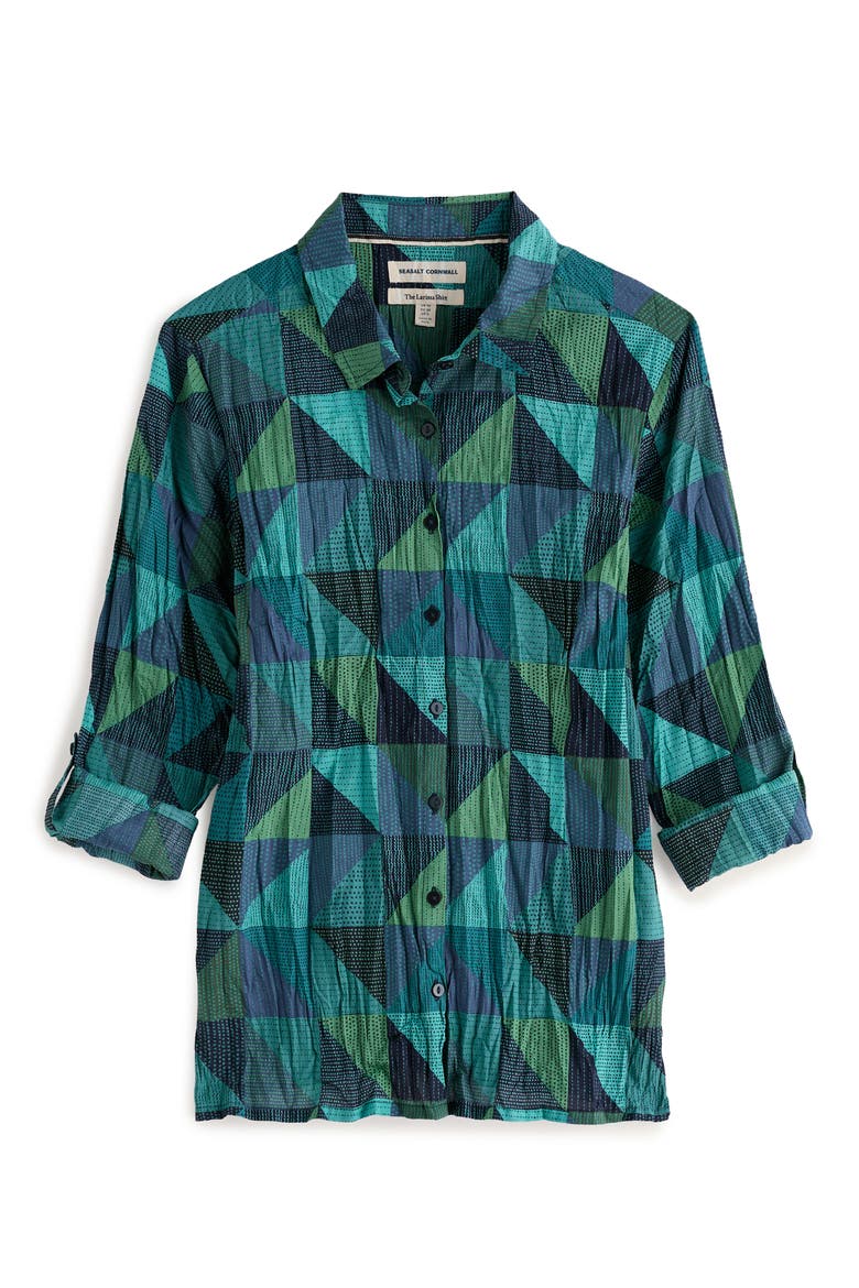 Larissa Crinkled Organic Cotton Shirt, Alternate, color, BLANKET GEO ESTUARY