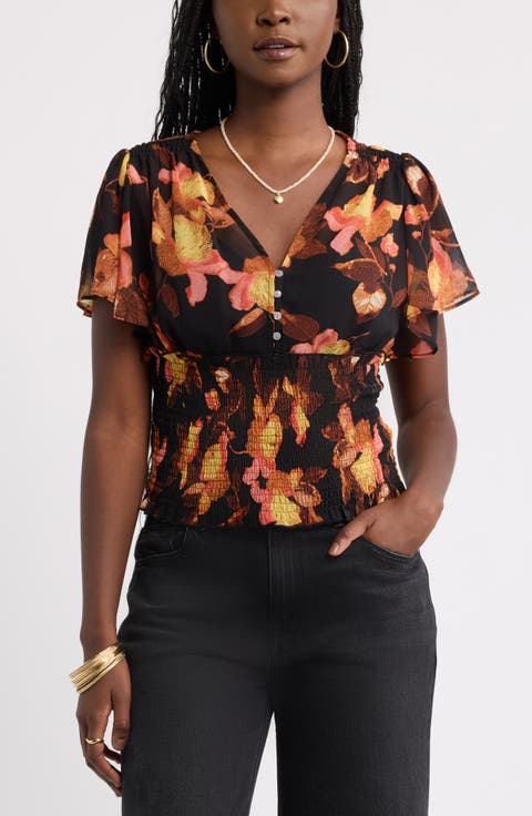 Floral Chiffon Ruffle Top