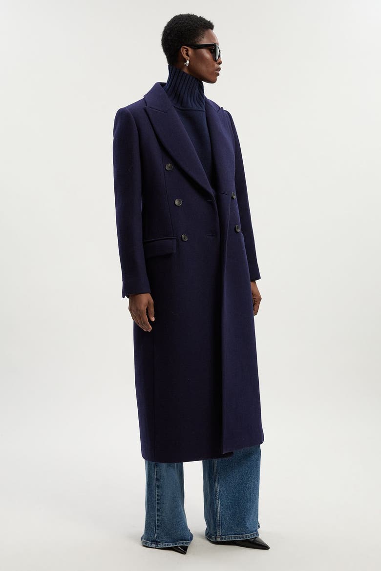 Double Breasted Tailored Midi Coat, Alternate, color, Navy