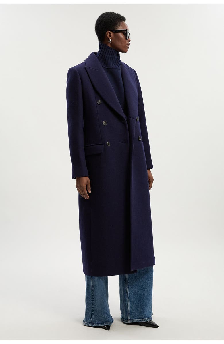 Karen Millen Double Breasted Tailored Midi Coat, Alternate, color, Navy