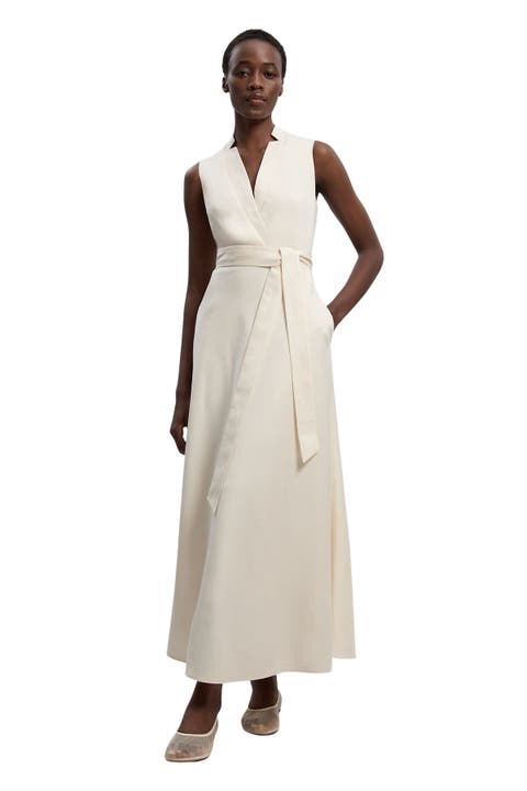 Tailored Linen Wrap Maxi Dress