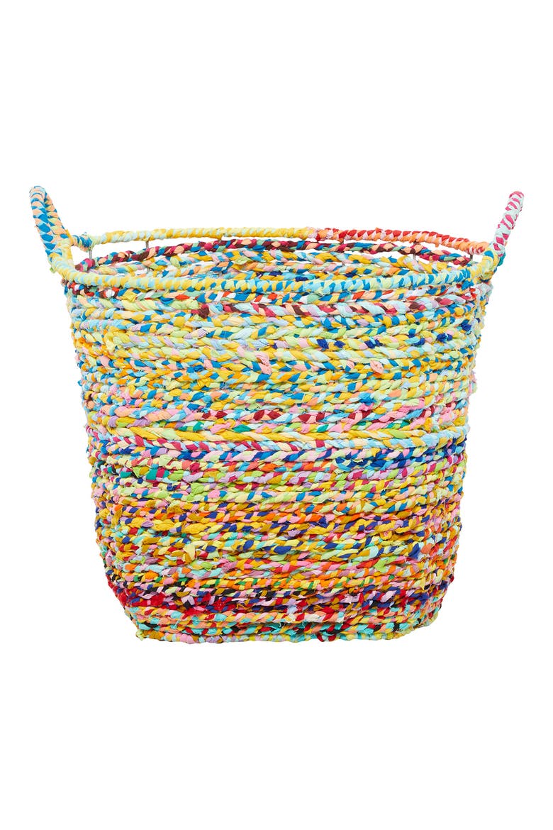 Multi Colored Cotton Bohemian Storage Basket with Handles, Alternate, color, MULTI