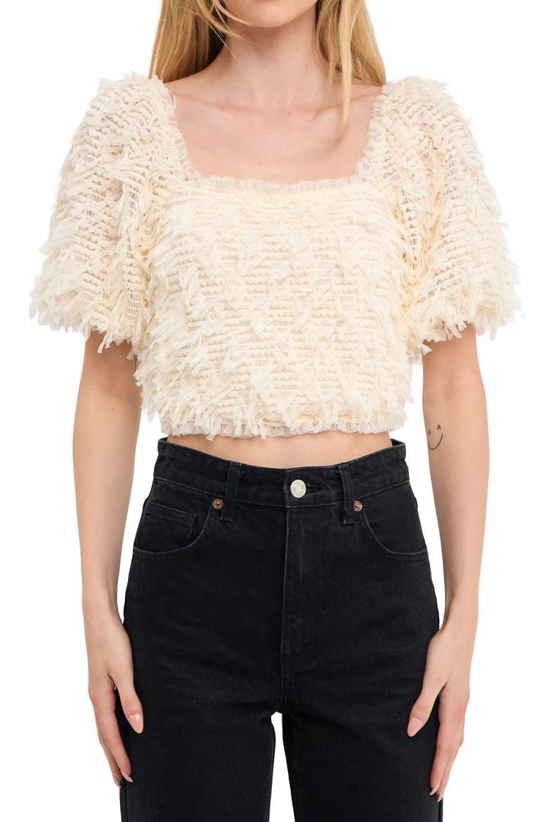 Puff Sleeve Mesh Crop Top, Main, color, CREAM