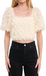 Endless Rose Puff Sleeve Mesh Crop Top