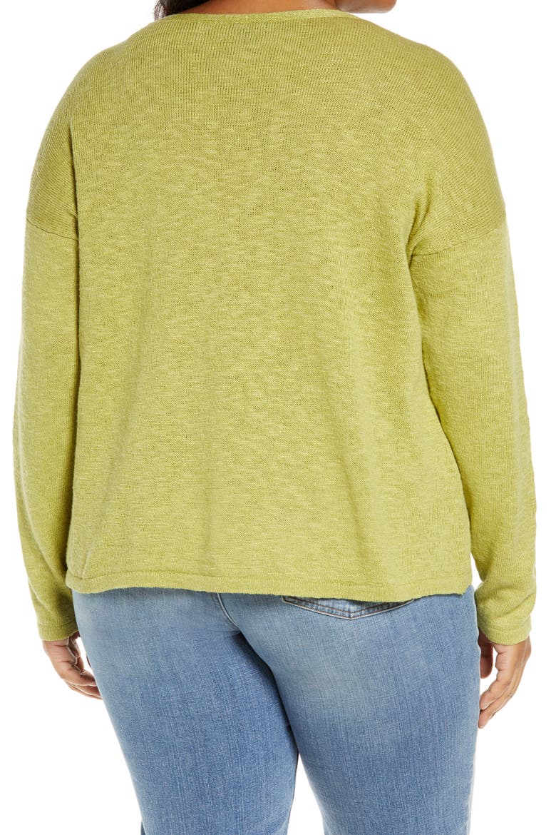 V-Neck Boxy Organic Cotton & Linen Sweater, Alternate, color, FIELD