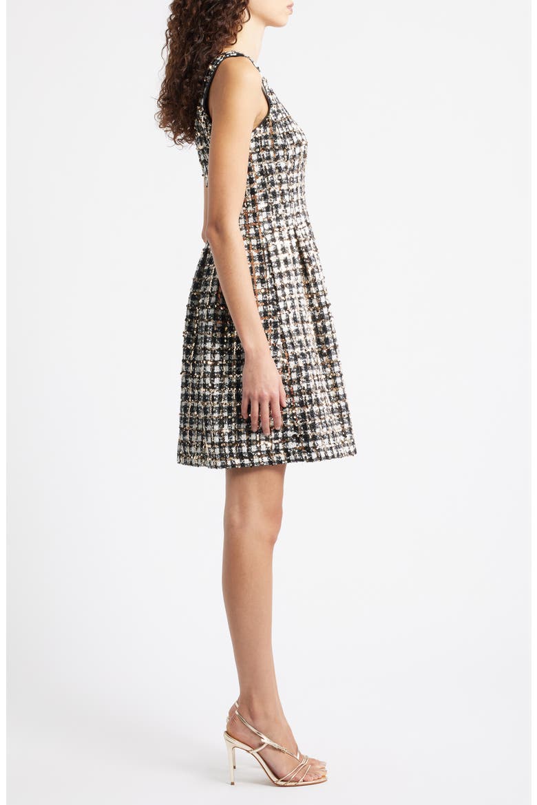 Sequin Bouclé Fit & Flare Dress, Alternate, color, WHITE BLACK