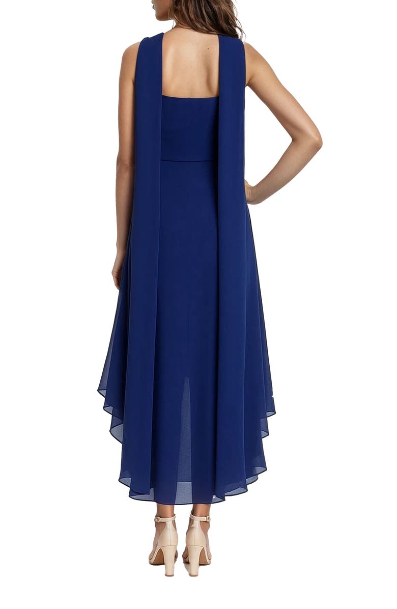 Jewel Badgley Mischka Asymmetri Chiffon Slipdress with Scarf, Alternate, color, Navy