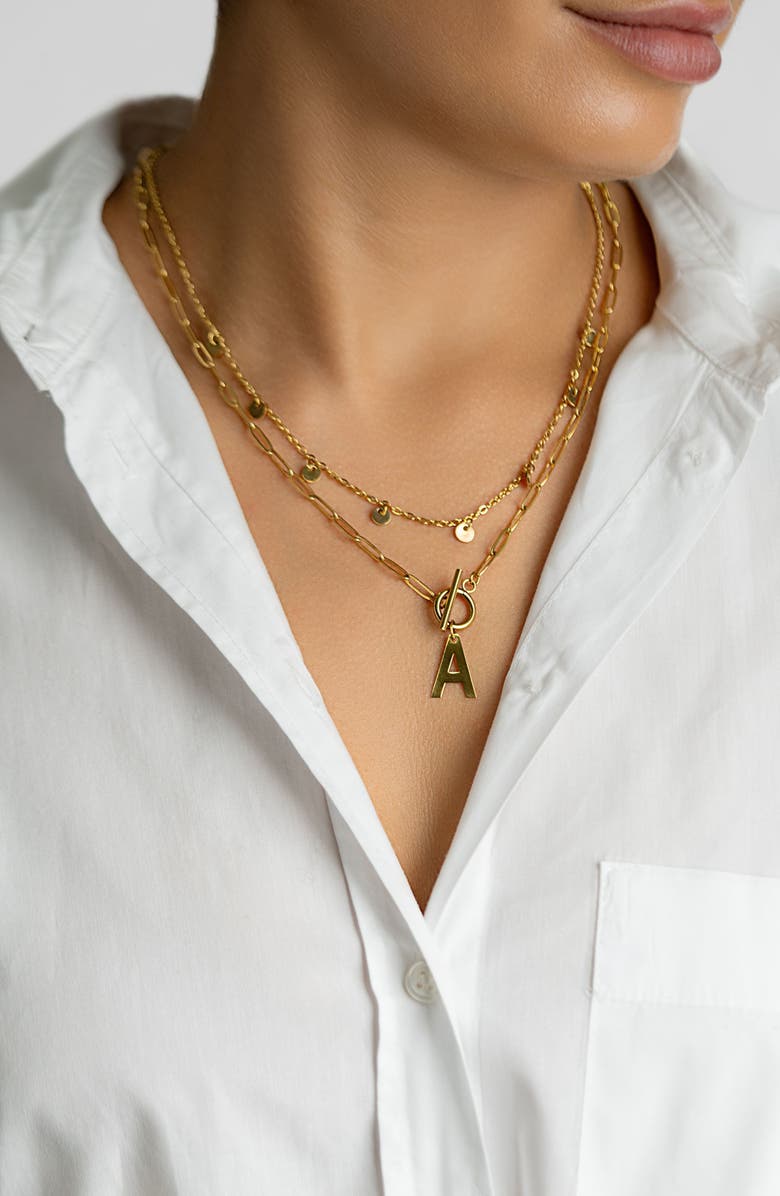 Adornia Initial Pendant Layered Chain Necklace, Alternate, color, Gold-A