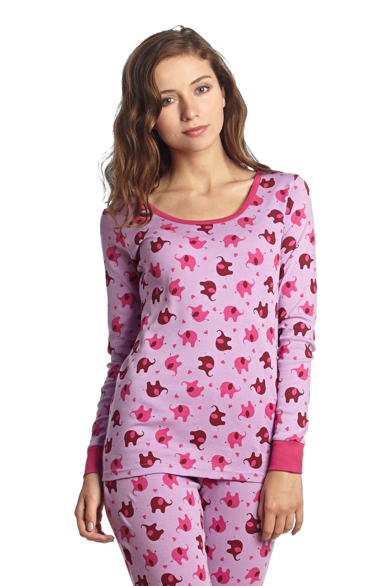 Women's Cotton Matching Family Pajamas, Wild Canvas Prints, Alternate, color, Elephant