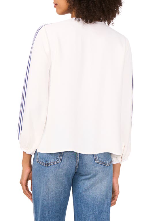 Vince Camuto Stripe Sleeve Detail Top In White