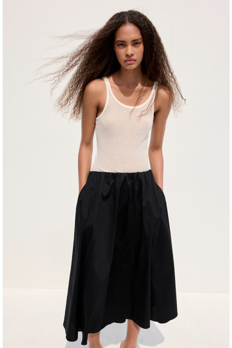 Flared Cotton Midi Skirt, Alternate, color, BLACK