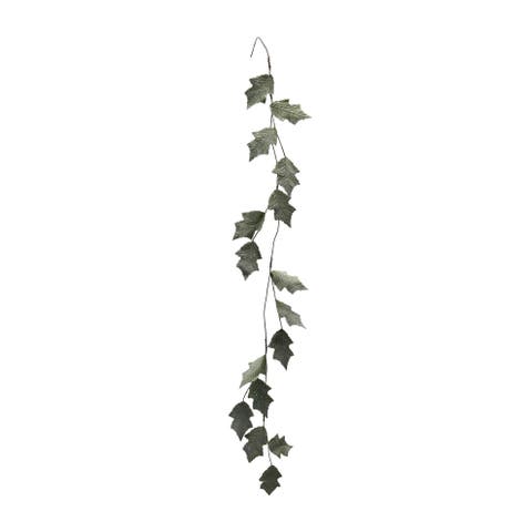 Faux Leaf Garland with Glitter in Ice Finish, Mint Color