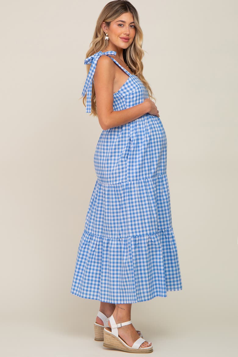 Checkered Sleeveless Tiered Maxi Dress, Alternate, color, Blue