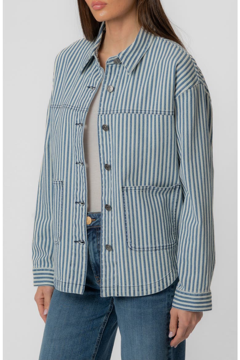 Ellie Stripe Denim Jacket, Alternate, color, INDIGO/ WHITE