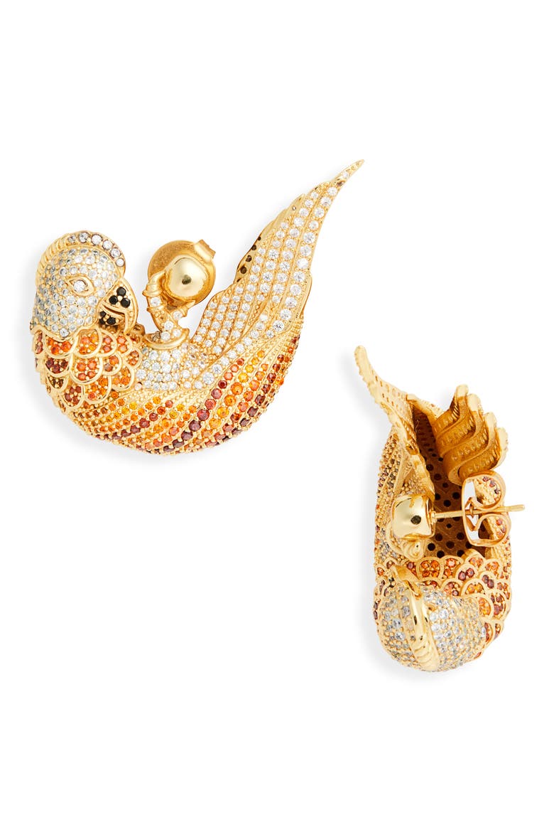 Plume Pavé Stud Earrings, Main, color, GOLD/ RED