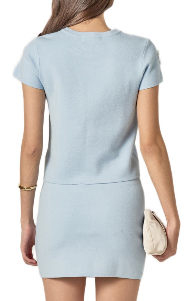 English Factory Floral Ebellished Short Sleeve Knit Top, Alternate, color, Powder Blue/ White