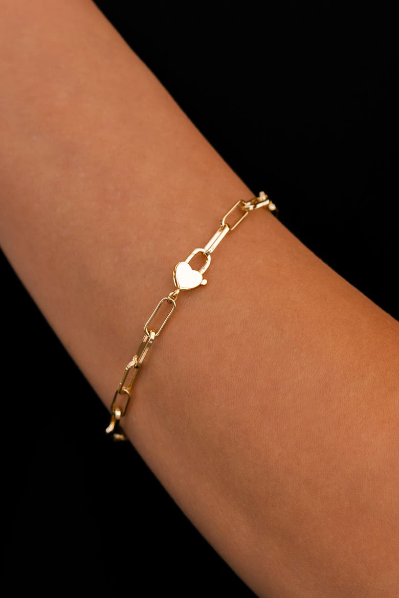 Heart Padlock Bracelet, Alternate, color, 18k Gold Plated