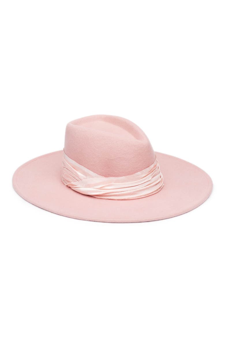 Satin Trim Wool Fedora Hat, Main, color, ROSE