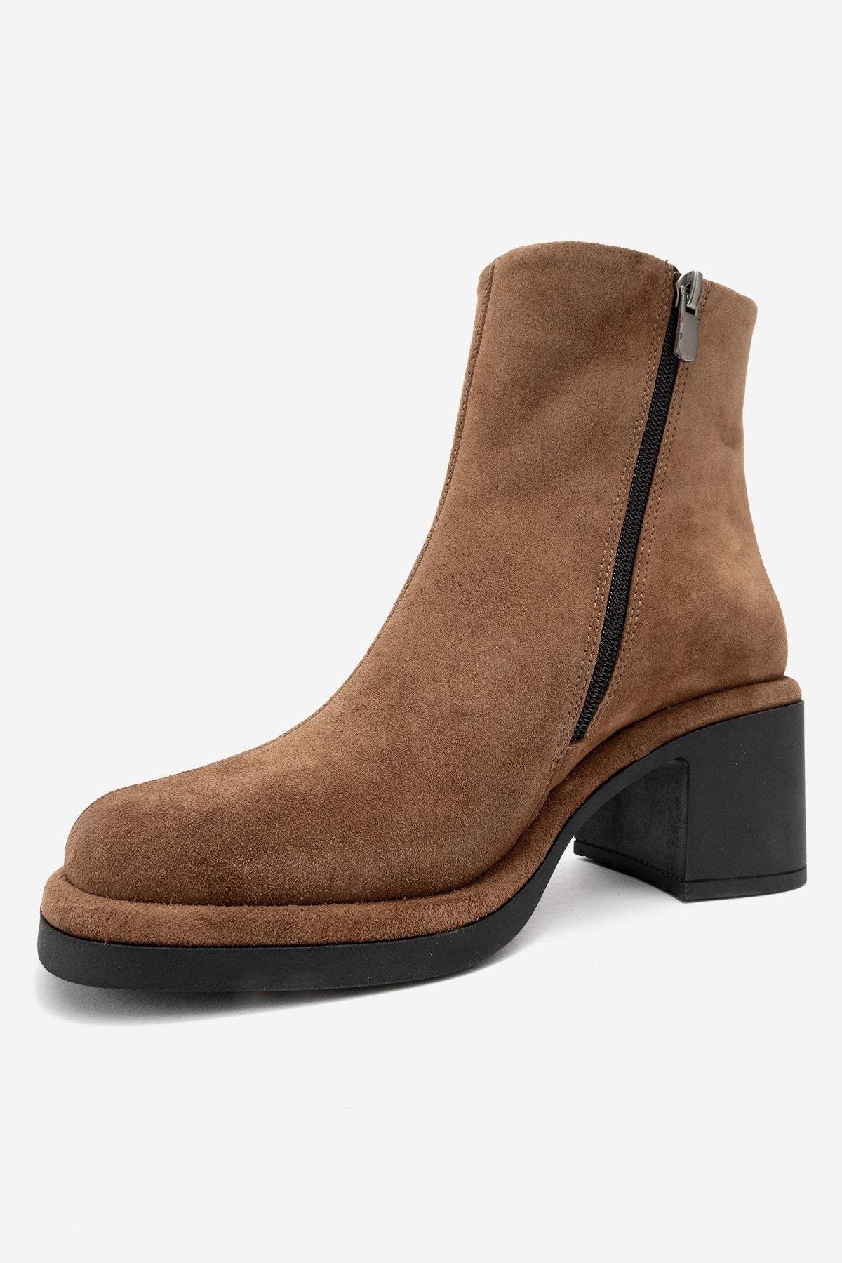 Junae Leather Block Heel Boot, Alternate, color, Cognac Suede