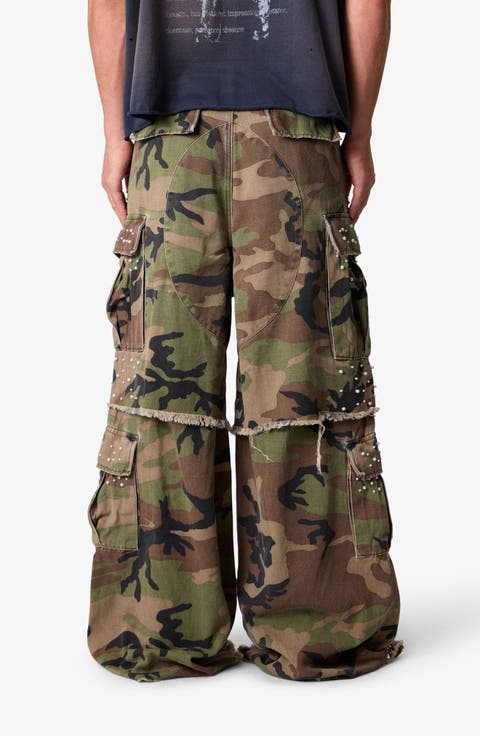 Pearled Rave Camo Wide Leg Cargo Pants