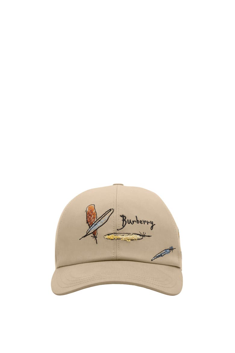 Feather Embroidered Cotton Baseball Cap, Main, color, Saltmarsh beige