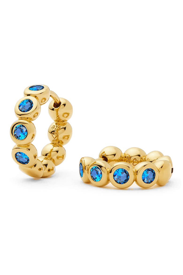 Small Tennis Hoop Earrings, Alternate, color, GOLD/ BLUE