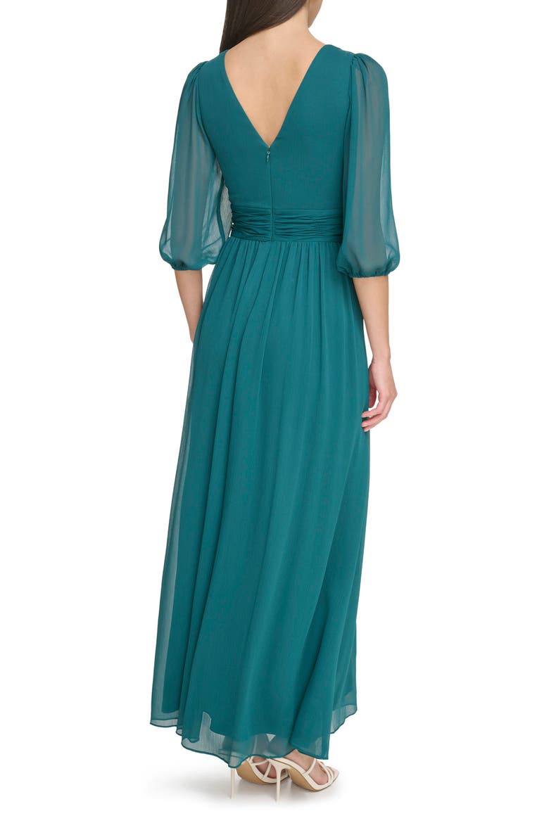 Ruched Balloon Sleeve A-Line Dress, Alternate, color, FOREST GREEN