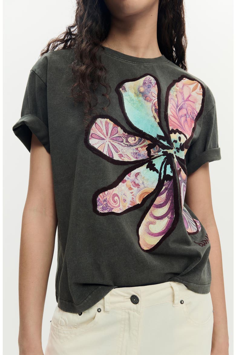 Floral Cotton Graphic T-Shirt, Alternate, color, DARK GREY