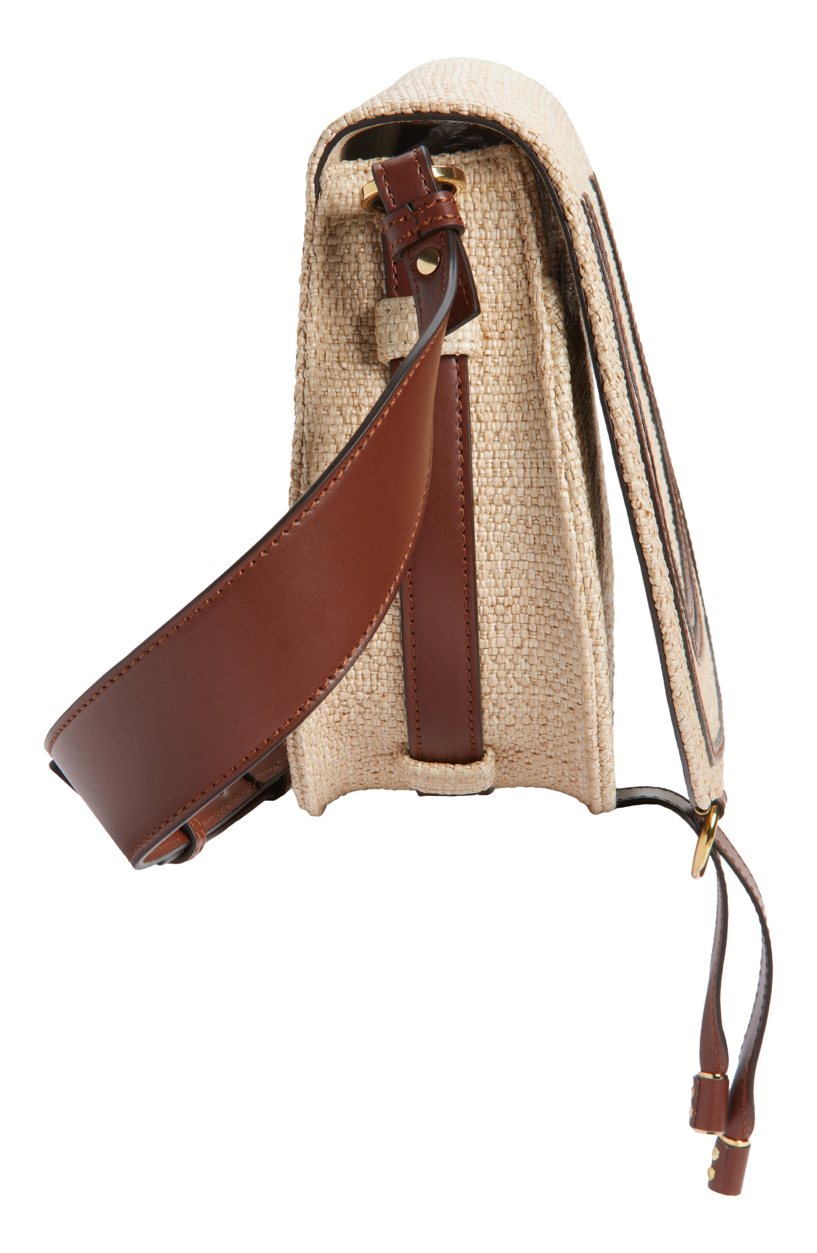 Chloé Medium Marcie Faux Raffia & Leather Saddle Bag, Alternate, color, Hot Sand
