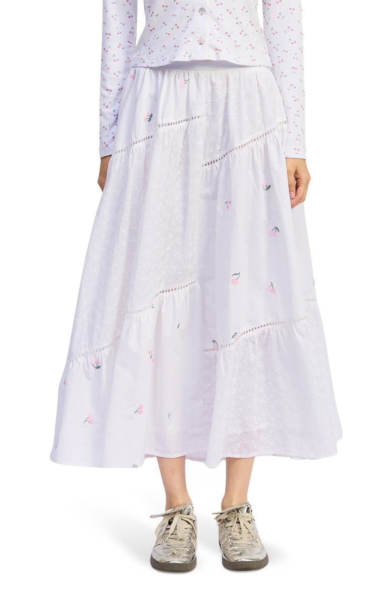Cherie Poplin Midi Skirt, Main, color, WHITE PINK GREEN
