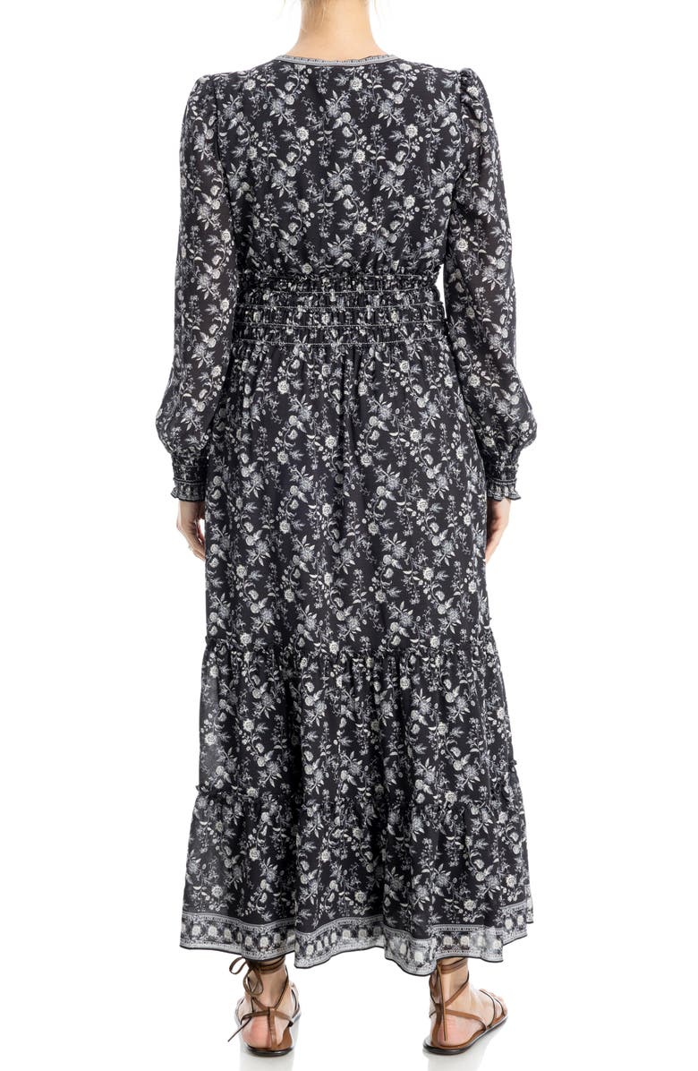 MAX STUDIO Long Sleeve Tiered Maxi Dress, Alternate, color, Black Mono Shaded Paisley