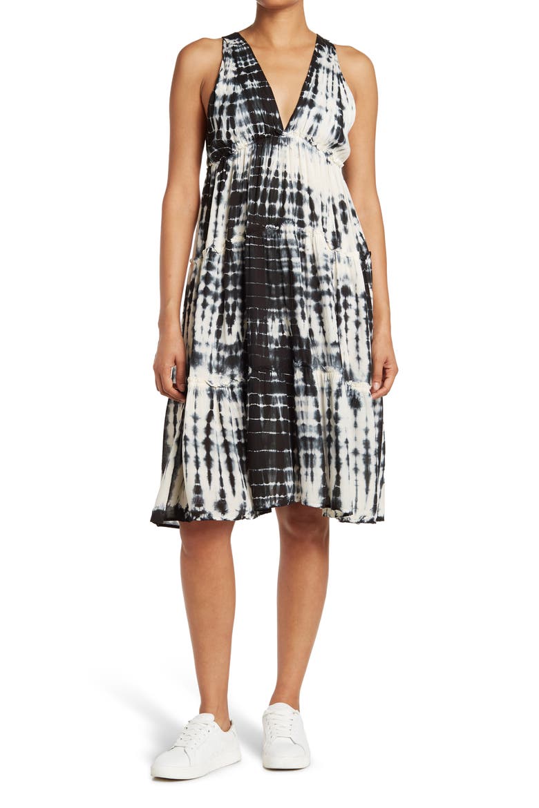 Tiered Midi Dress, Main, color, BLACK